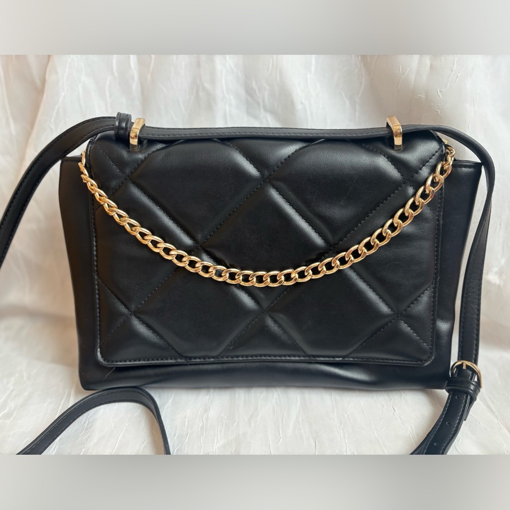 a new day Black Quilted Crossbody Bag with Gold Chain